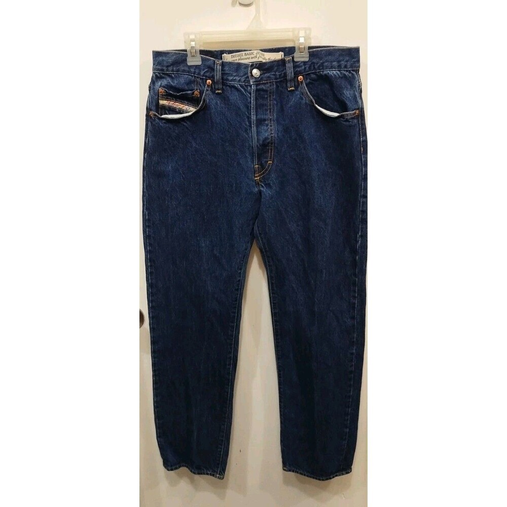 Diesel Basic Jeans Denim Mens Buttonfly W34 Straight Jeans Made in Italy (#D-21)